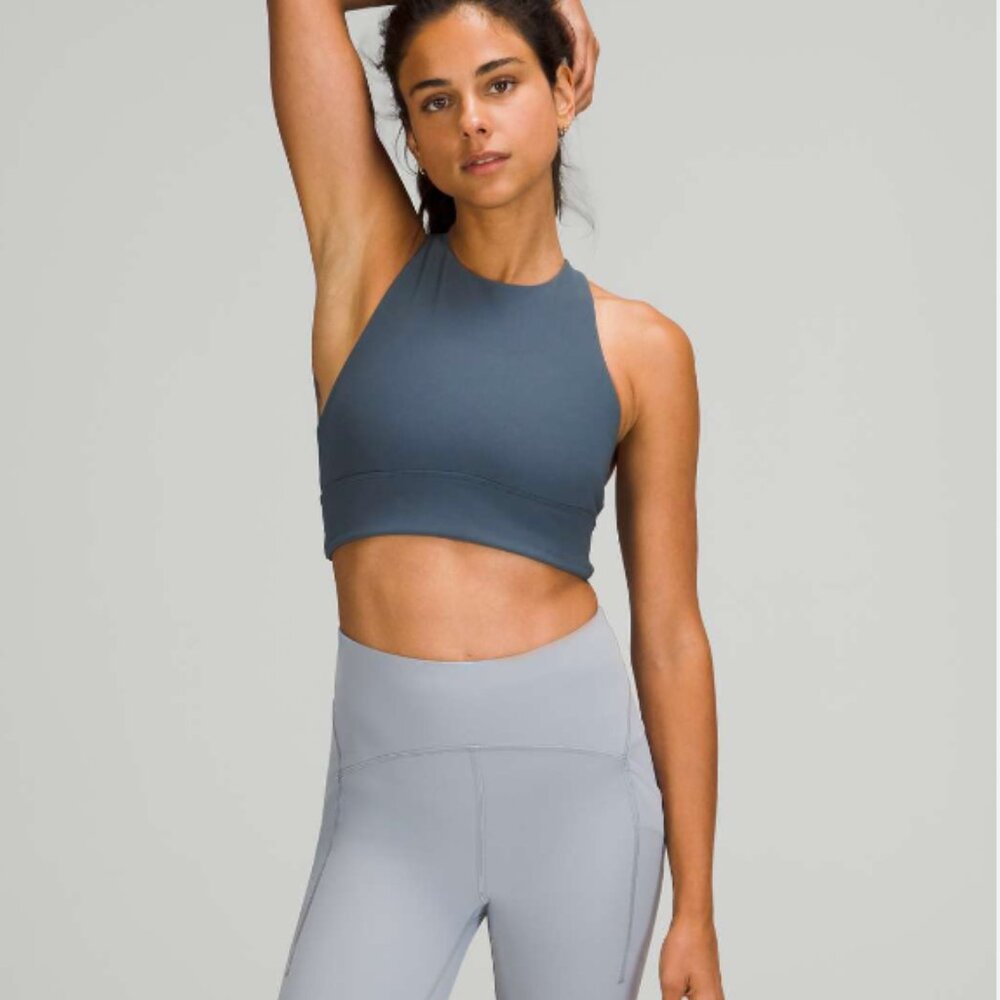 Lululemon High Neck Long Line Energy Bra in Iron Blue Size 12